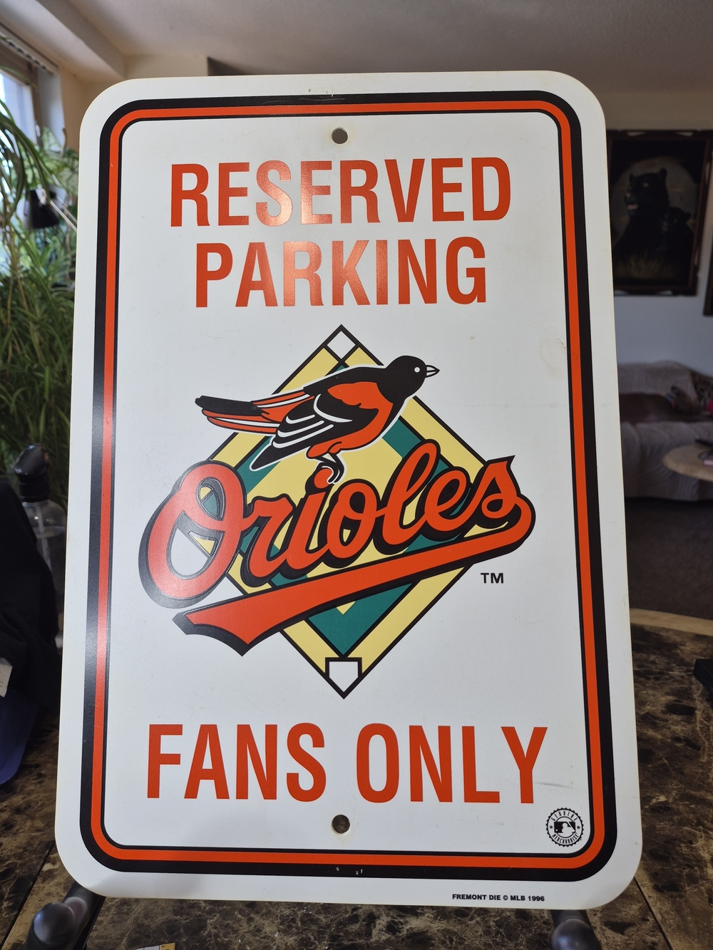 MLB Orioles Fans Reserved Parking Sign - Orange, Black, White